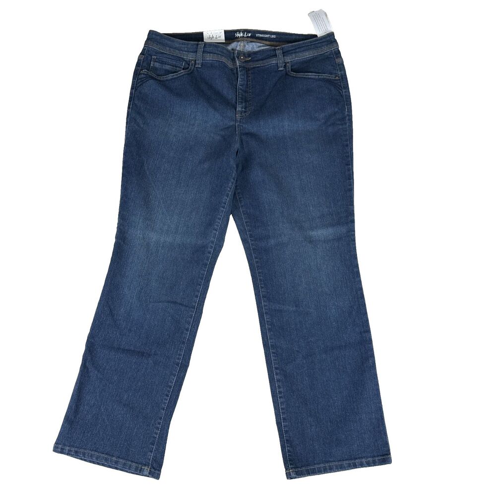Style & Co Rail Straight Leg Jeans 14WP Womens Plus Petite Blue Denim NWT $59